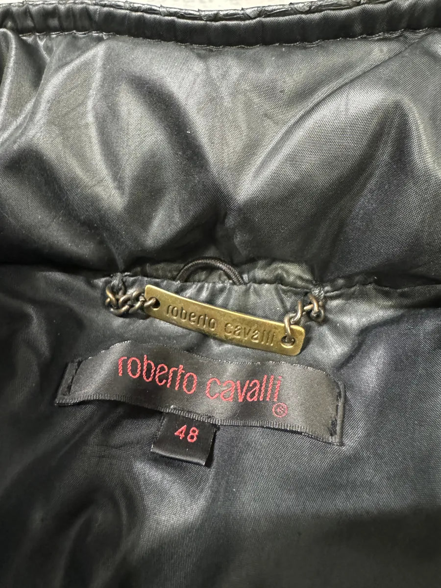 AW2000 Roberto Cavalli Asymmetrical Ninja Python Dark Green Puffer Leather Jacket VkeRIbC 9