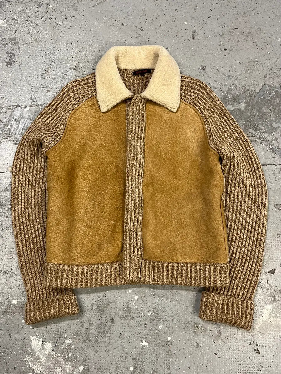 AW2000 Roberto Cavalli Beige Leather & Wool Jacket (L) zWxtsIY 0