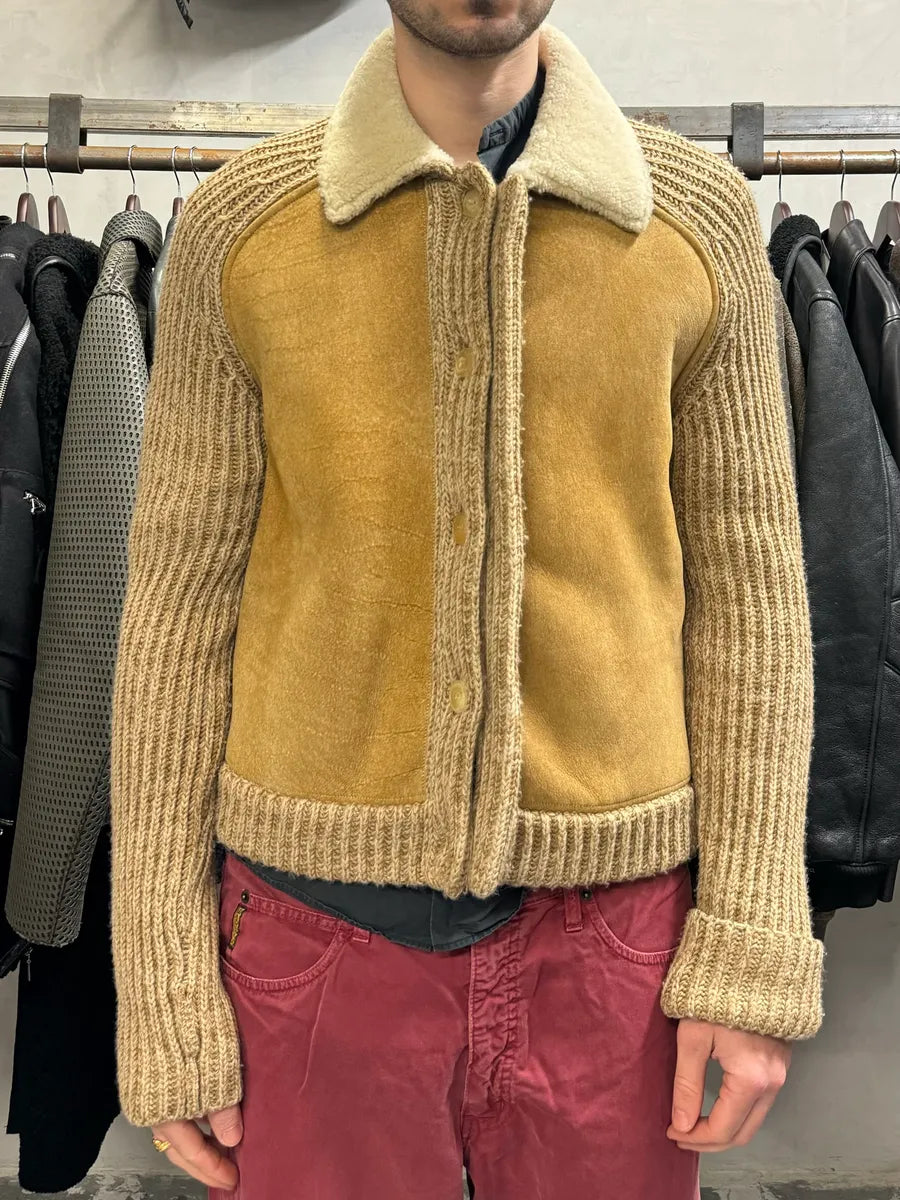AW2000 Roberto Cavalli Beige Leather & Wool Jacket (L) zWxtsIY 1