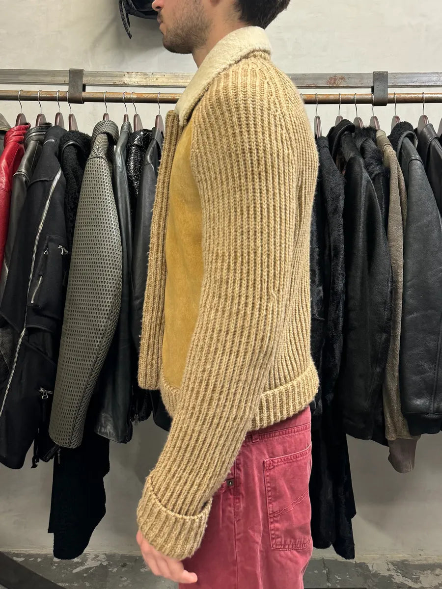 AW2000 Roberto Cavalli Beige Leather & Wool Jacket (L) zWxtsIY 2
