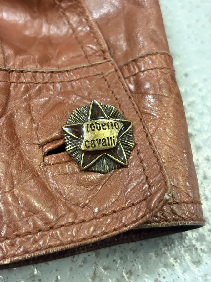 AW2000 Roberto Cavalli Biker Brown Leather Jacket HhpQIMl 4