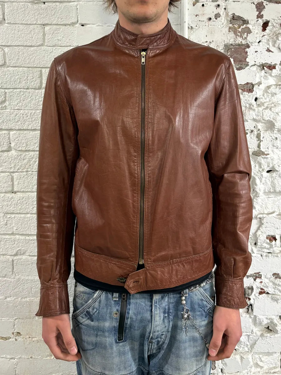 AW2000 Roberto Cavalli Biker Brown Leather Jacket HhpQIMl 1