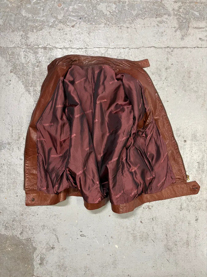AW2000 Roberto Cavalli Biker Brown Leather Jacket HhpQIMl 6