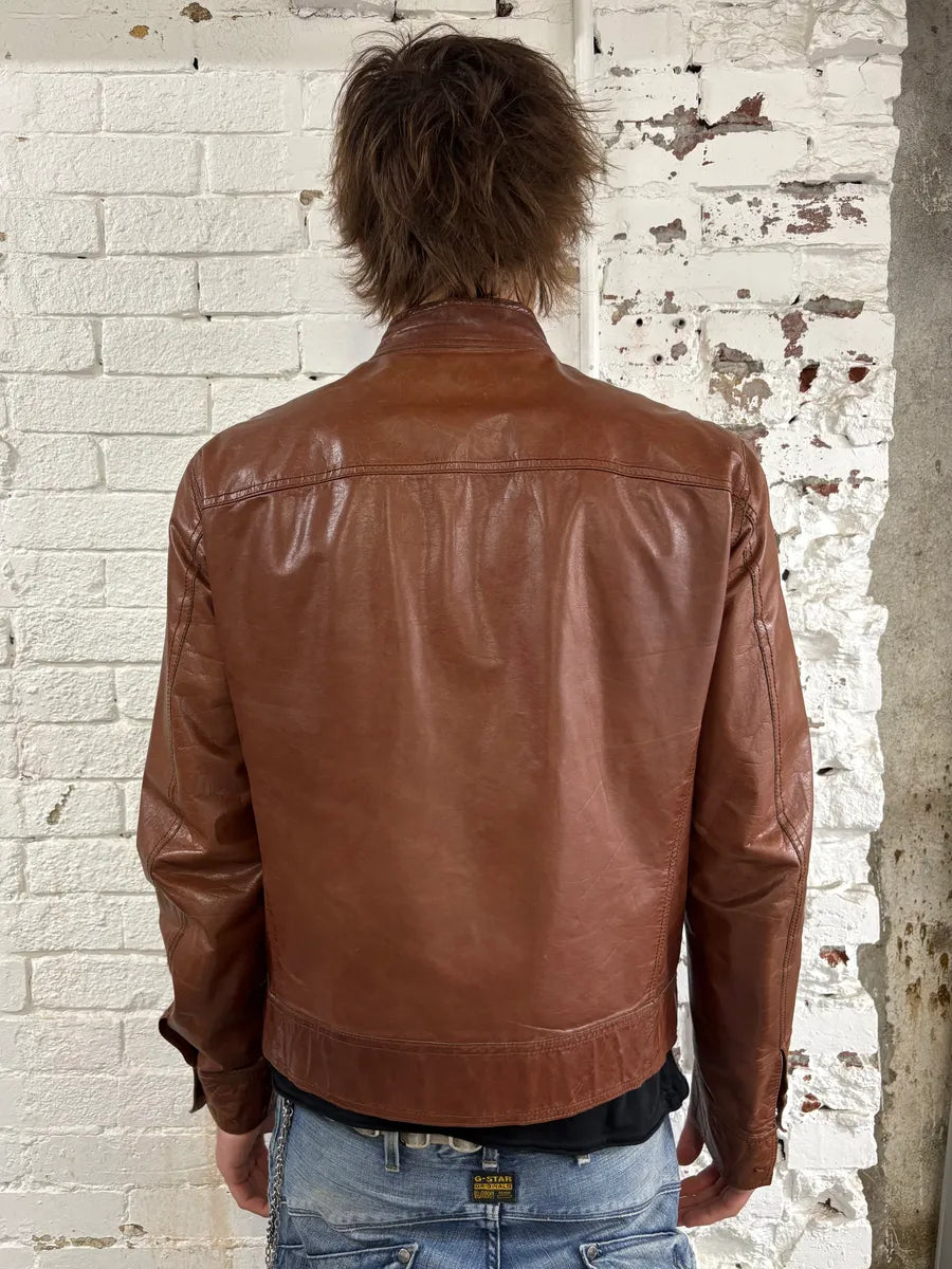 AW2000 Roberto Cavalli Biker Brown Leather Jacket HhpQIMl 2