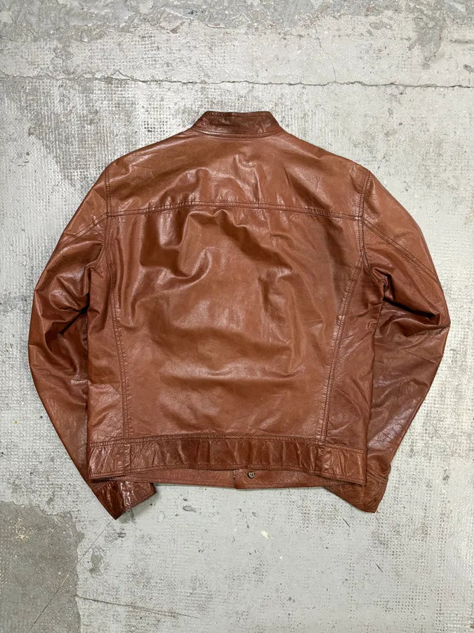 AW2000 Roberto Cavalli Biker Brown Leather Jacket HhpQIMl 5