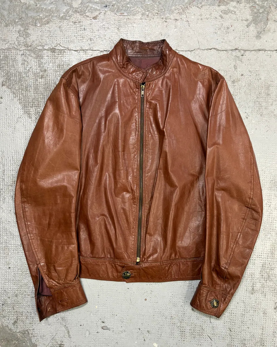 AW2000 Roberto Cavalli Biker Brown Leather Jacket HhpQIMl 0
