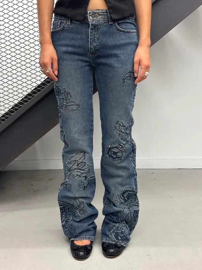 AW2000 Roberto Cavalli Blue Denim Floral Perfored Jeans  pZjmjOm 0