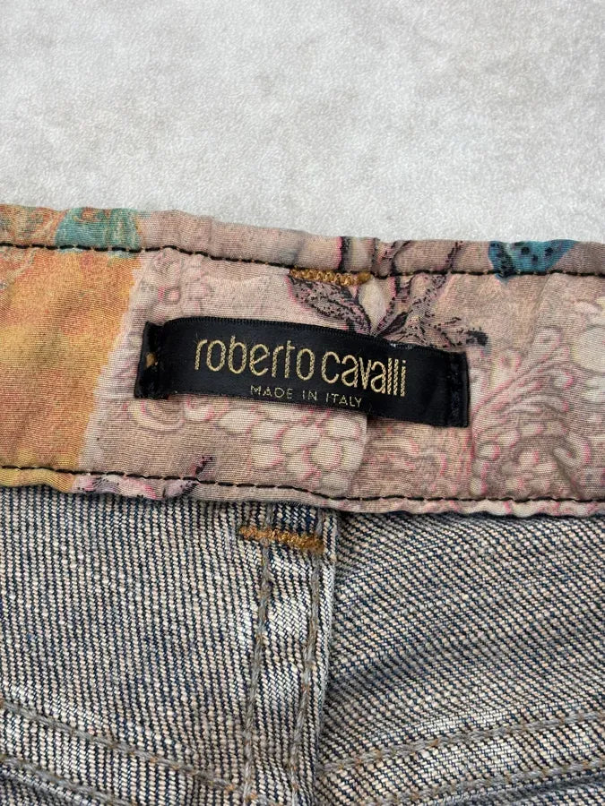 AW2000 Roberto Cavalli Blue Denim Floral Perfored Jeans  pZjmjOm 11