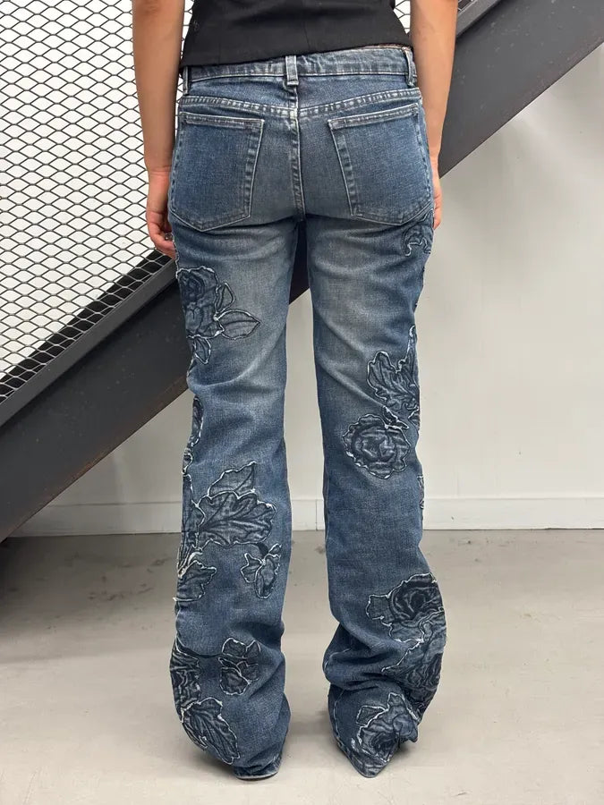 AW2000 Roberto Cavalli Blue Denim Floral Perfored Jeans  pZjmjOm 2