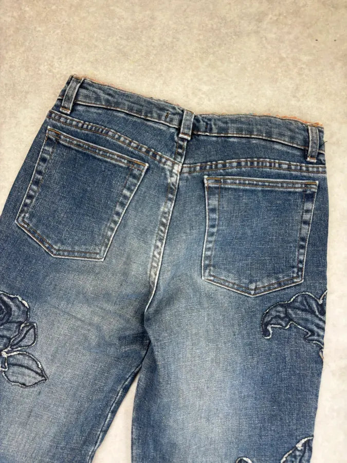 AW2000 Roberto Cavalli Blue Denim Floral Perfored Jeans  pZjmjOm 6