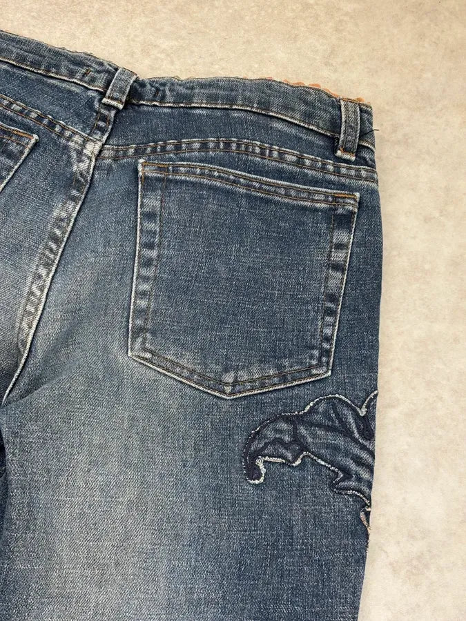 AW2000 Roberto Cavalli Blue Denim Floral Perfored Jeans  pZjmjOm 7