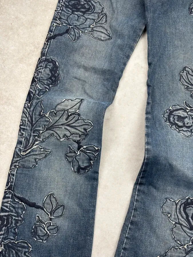 AW2000 Roberto Cavalli Blue Denim Floral Perfored Jeans  pZjmjOm 9