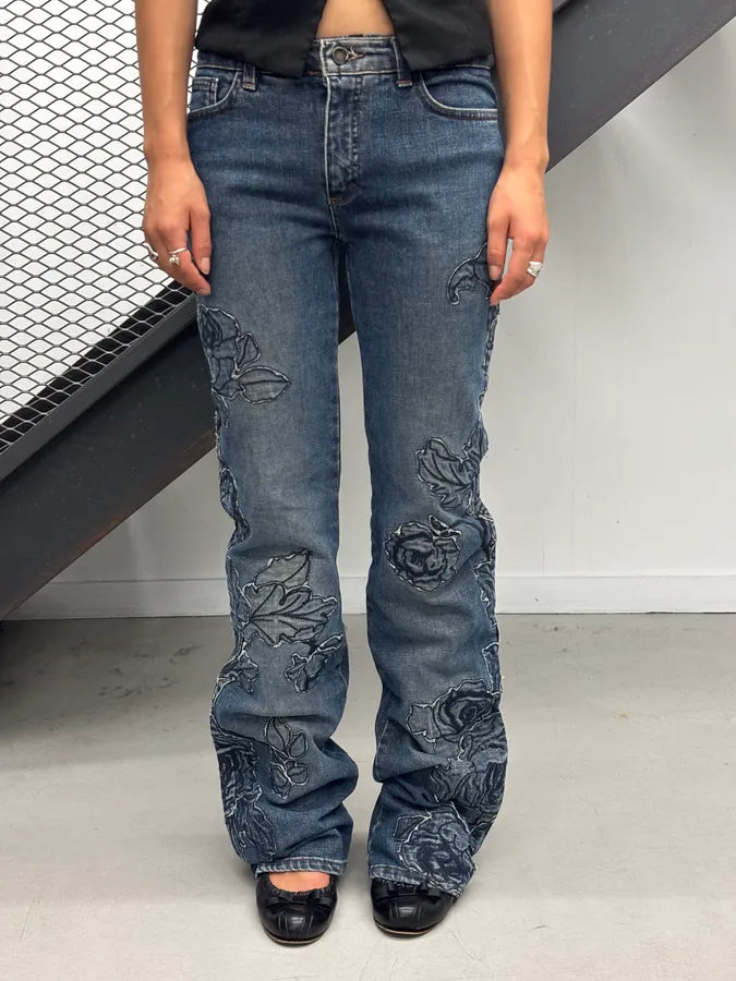 AW2000 Roberto Cavalli Blue Denim Floral Perfored Jeans  pZjmjOm 0