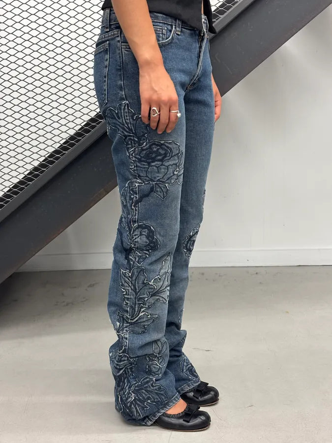 AW2000 Roberto Cavalli Blue Denim Floral Perfored Jeans  pZjmjOm 1