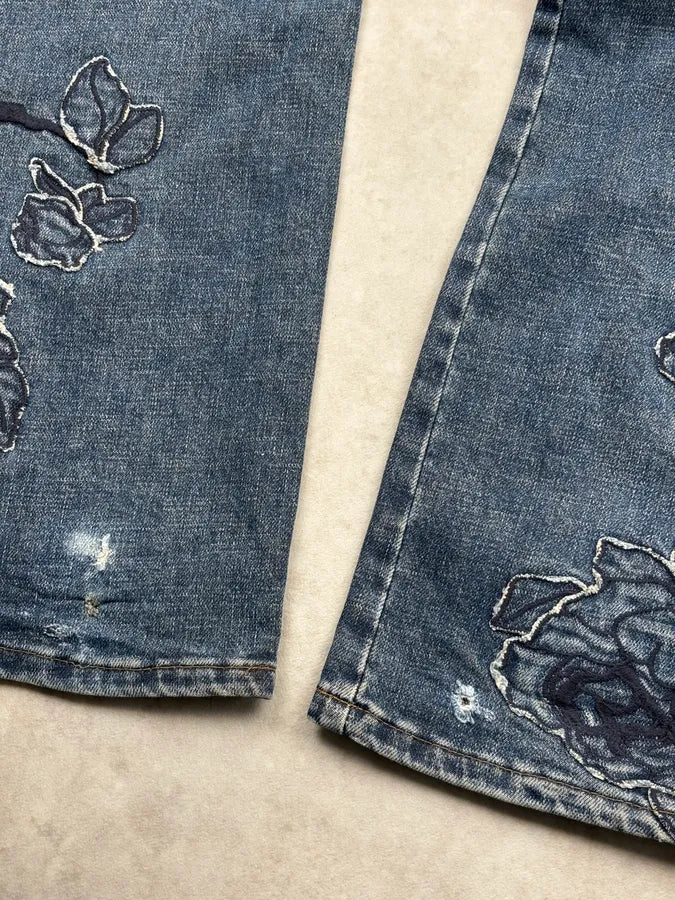 AW2000 Roberto Cavalli Blue Denim Floral Perfored Jeans  pZjmjOm 10