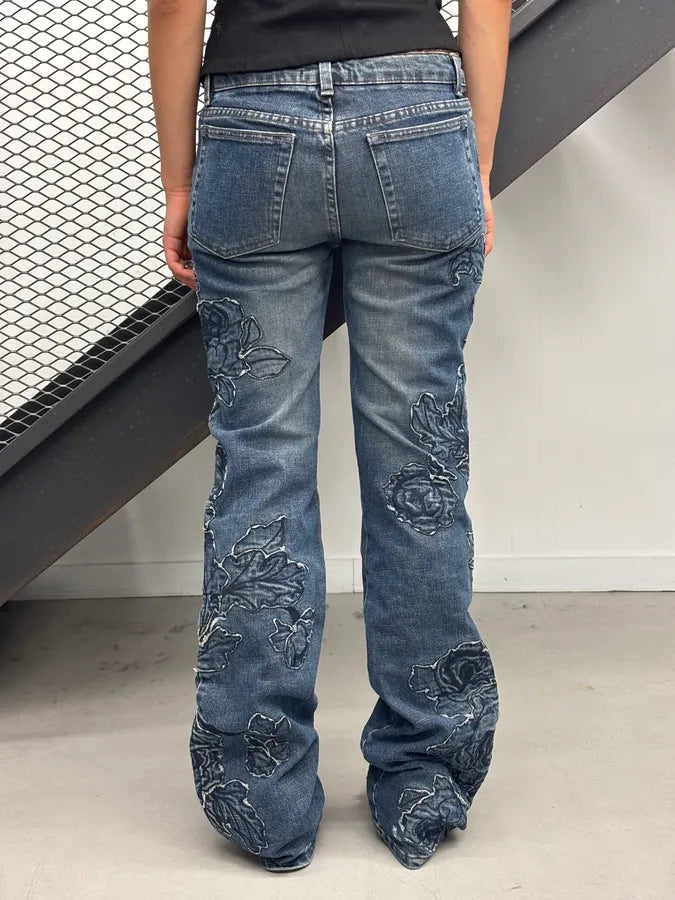 AW2000 Roberto Cavalli Blue Denim Floral Perfored Jeans  pZjmjOm 2