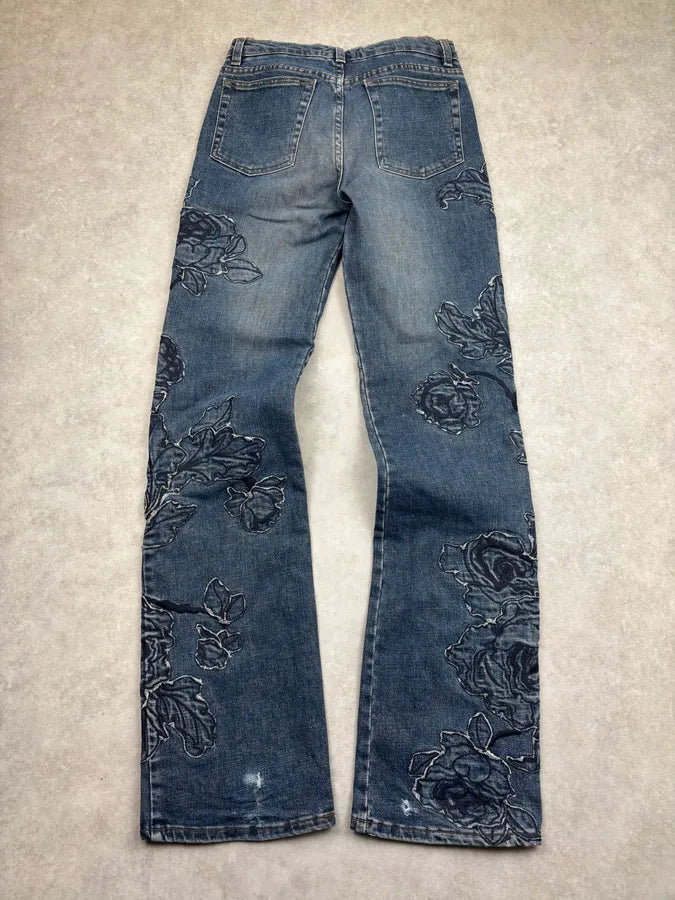 AW2000 Roberto Cavalli Blue Denim Floral Perfored Jeans  pZjmjOm 5