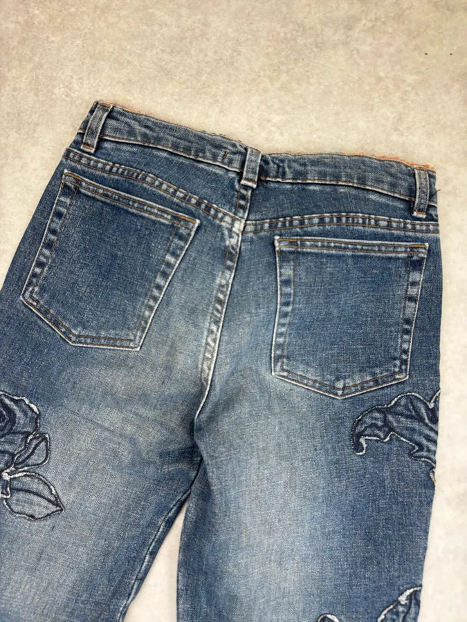 AW2000 Roberto Cavalli Blue Denim Floral Perfored Jeans  pZjmjOm 6