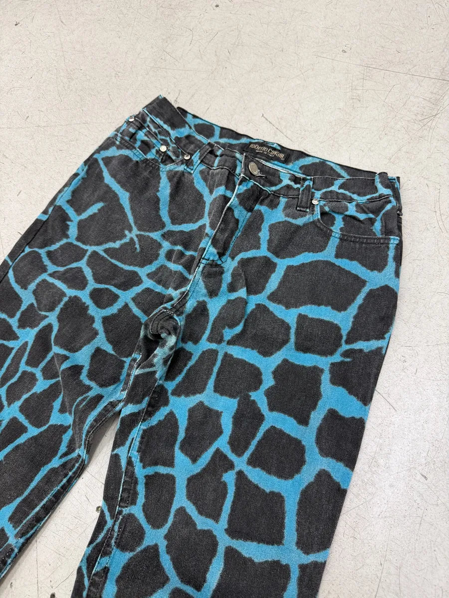 AW2000 Roberto Cavalli Blue Seisma Giraffe Denim Jeans nrjxGUs 9