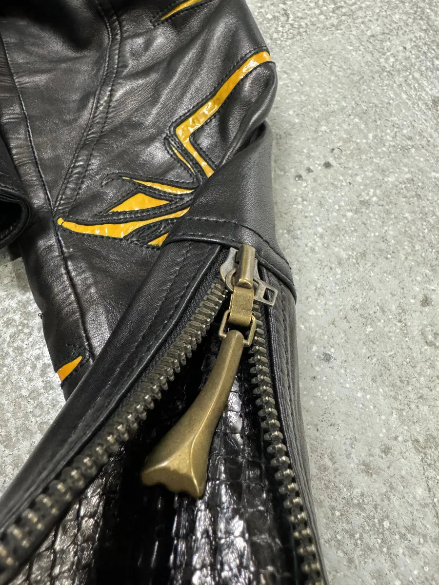 AW2000 Roberto Cavalli Bones Arms Fur & Python Effect Leather Asymmetrical Jacket (M/L) 7