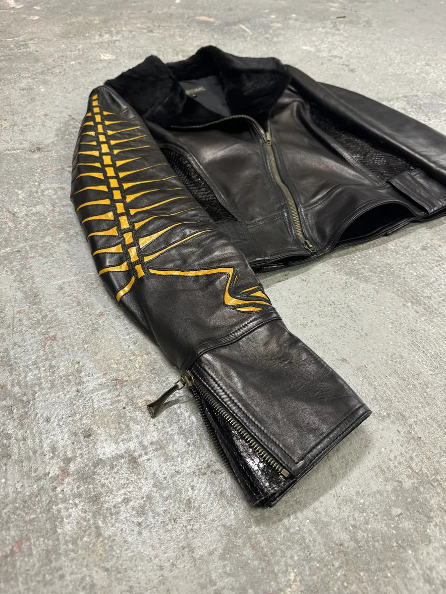 AW2000 Roberto Cavalli Bones Arms Fur & Python Effect Leather Asymmetrical Jacket (M/L) 8