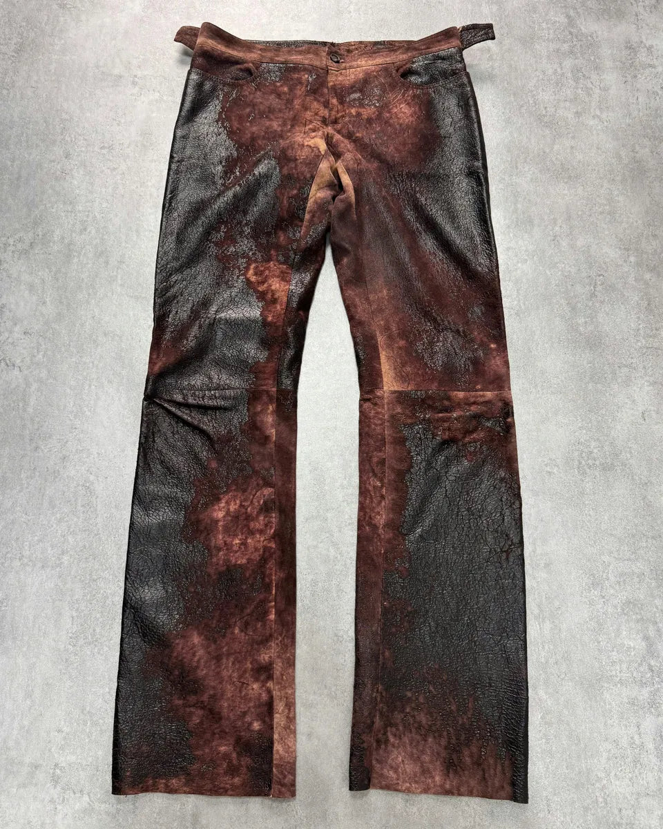 AW2000 Roberto Cavalli Brown Eroded Burnt Leather Pants vbxlbqn 0