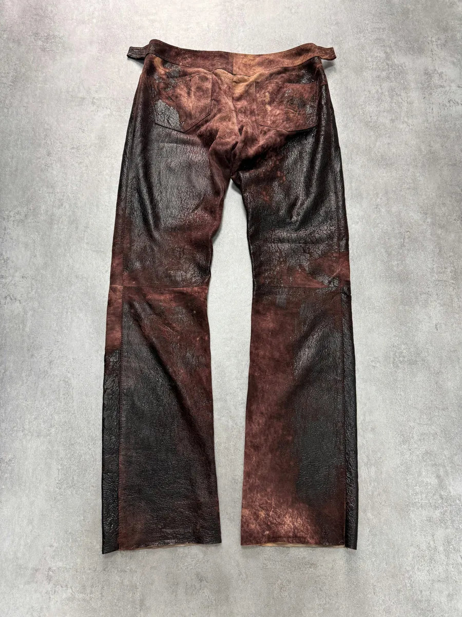 AW2000 Roberto Cavalli Brown Eroded Burnt Leather Pants vbxlbqn 1