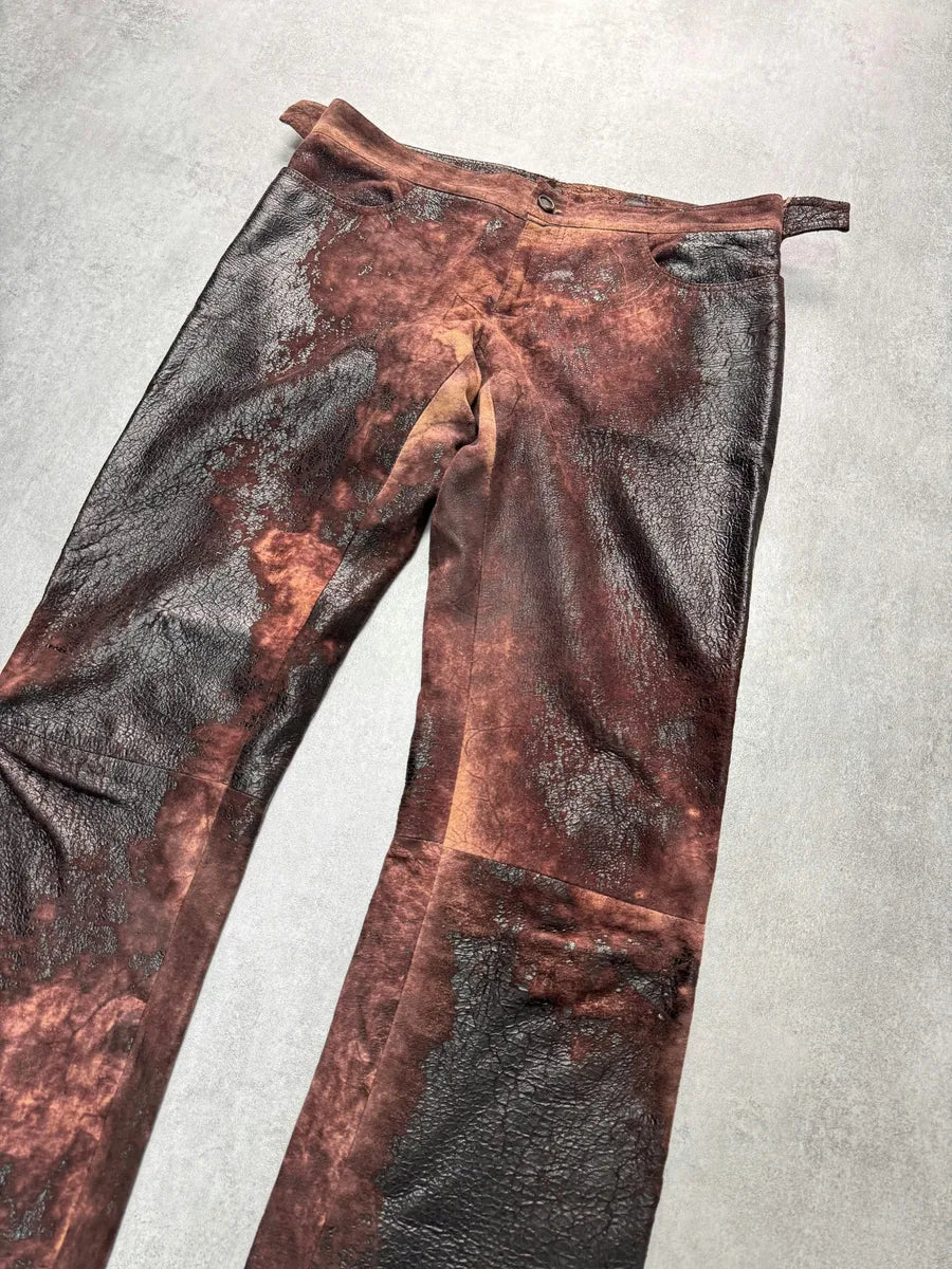 AW2000 Roberto Cavalli Brown Eroded Burnt Leather Pants vbxlbqn 2