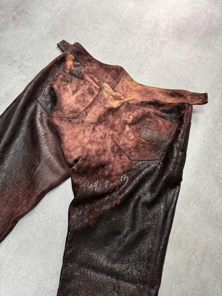 AW2000 Roberto Cavalli Brown Eroded Burnt Leather Pants vbxlbqn 3