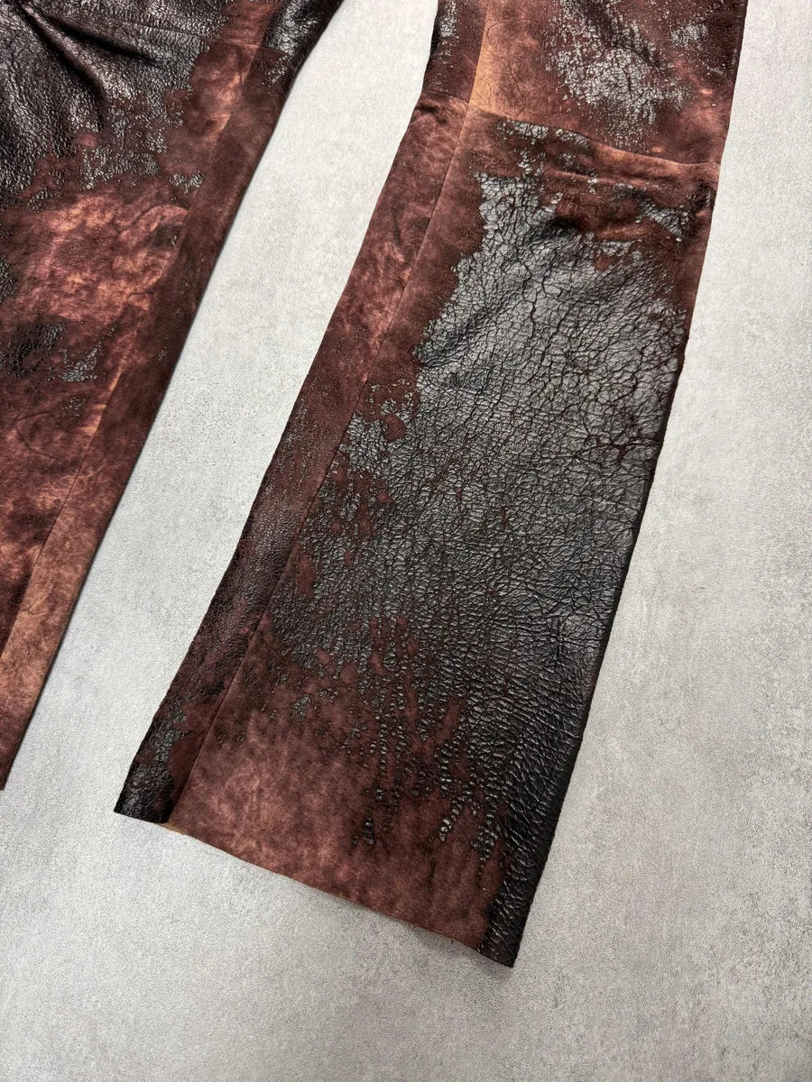 AW2000 Roberto Cavalli Brown Eroded Burnt Leather Pants vbxlbqn 5