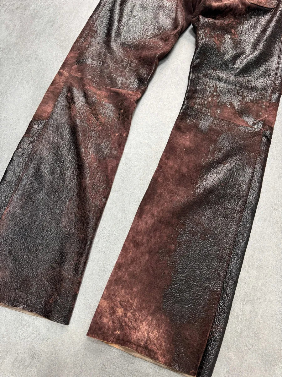 AW2000 Roberto Cavalli Brown Eroded Burnt Leather Pants vbxlbqn 6
