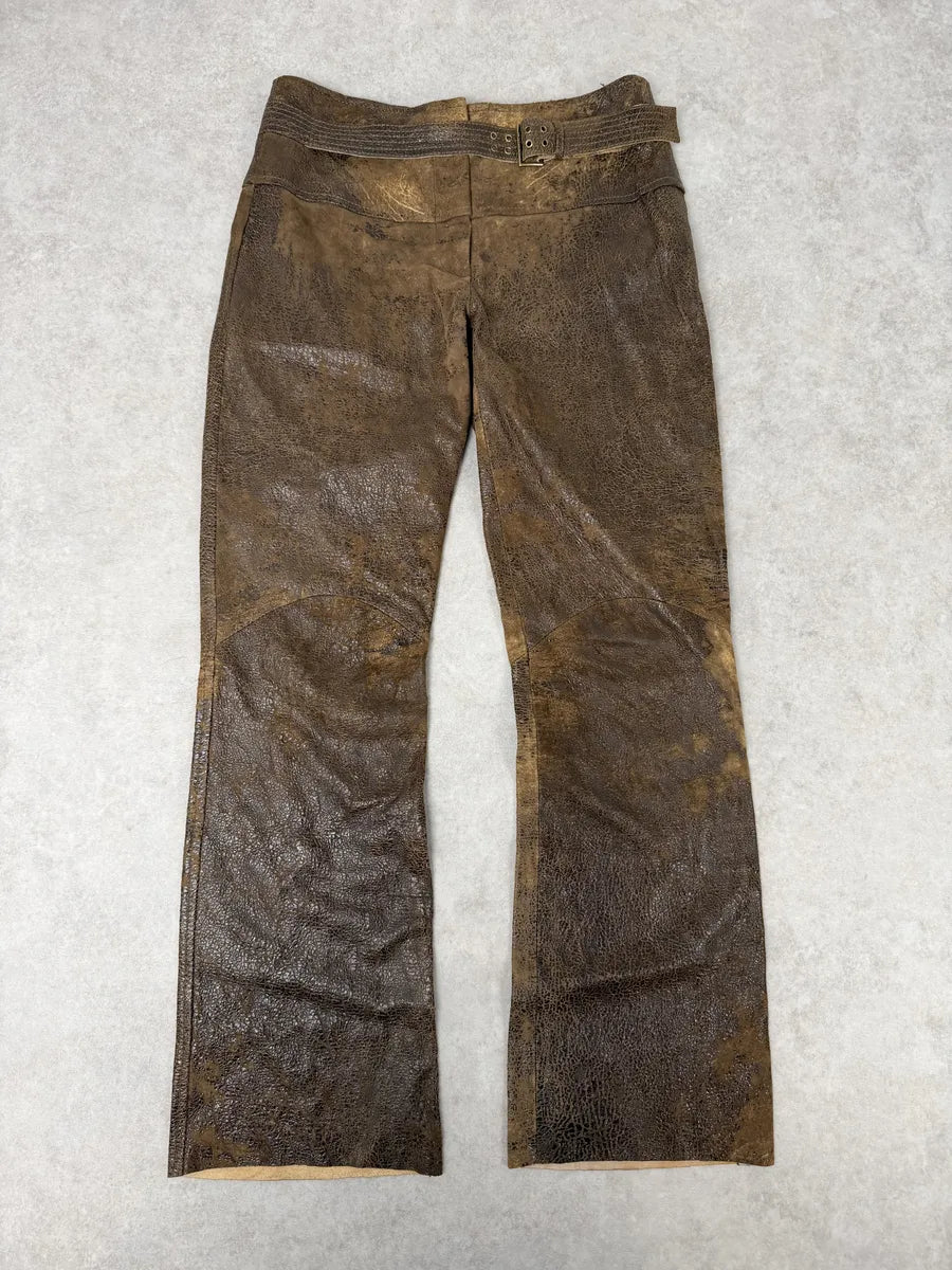 AW2000 Roberto Cavalli Brown Eroded Leather Burnt Pants HxQRbUA 0