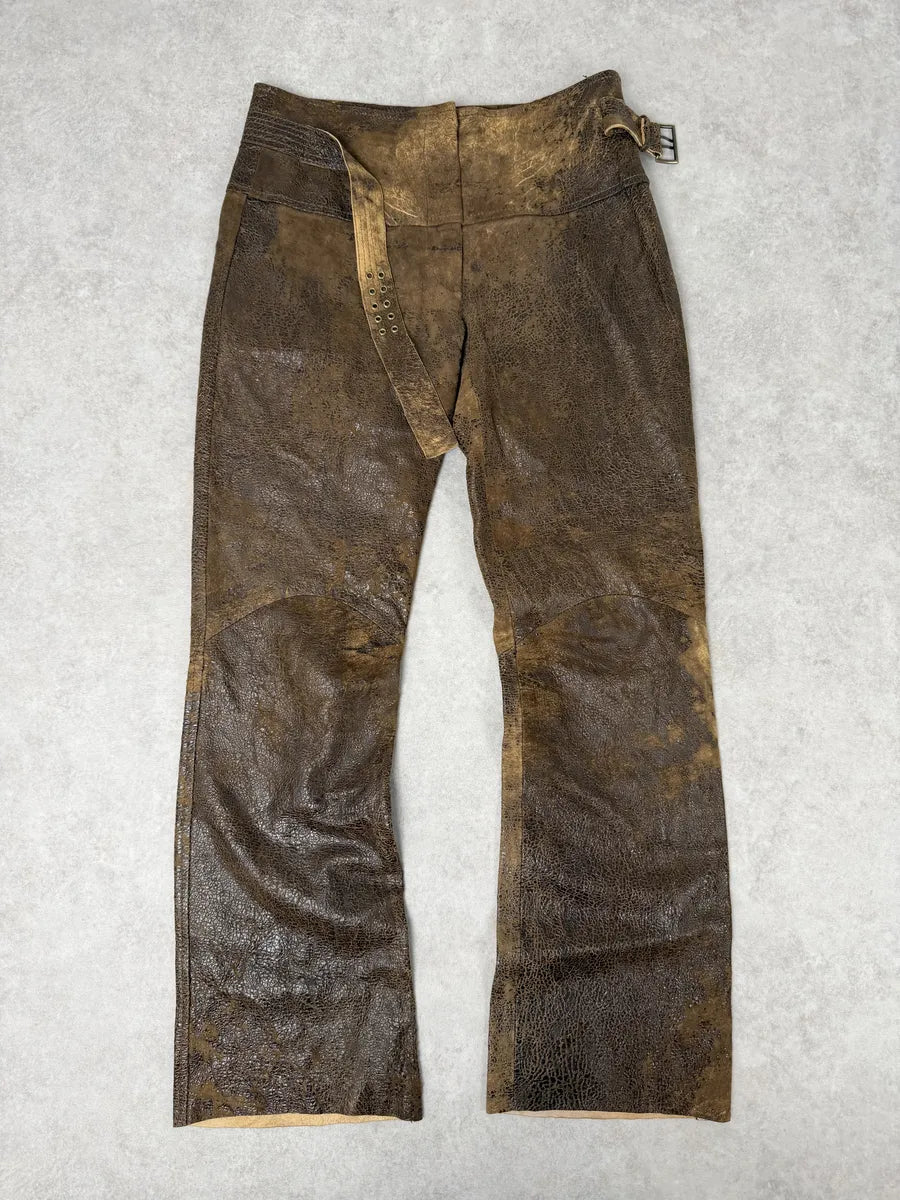 AW2000 Roberto Cavalli Brown Eroded Leather Burnt Pants HxQRbUA 1