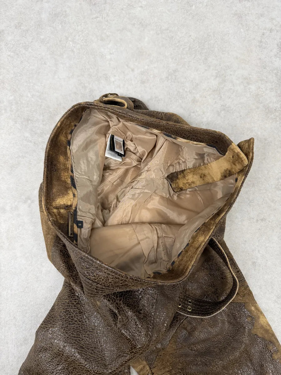 AW2000 Roberto Cavalli Brown Eroded Leather Burnt Pants HxQRbUA 11