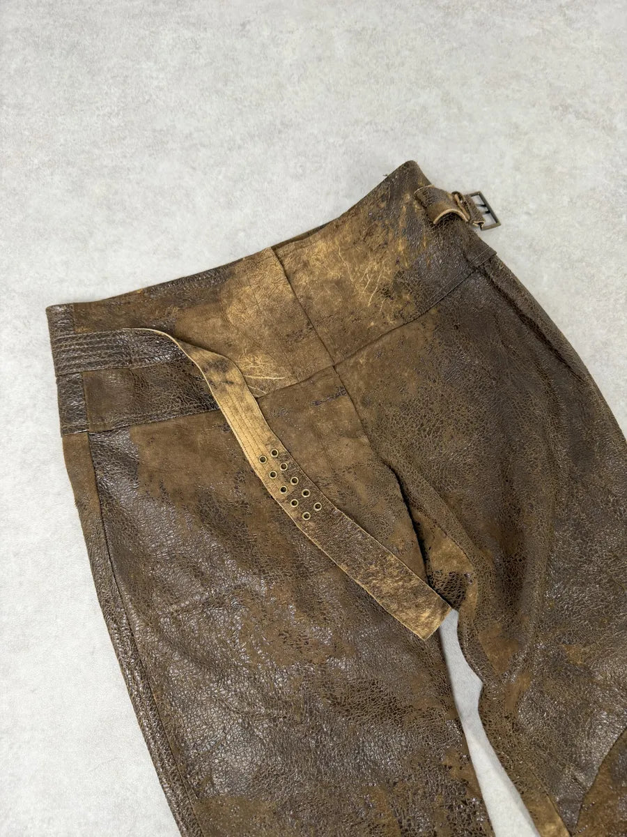 AW2000 Roberto Cavalli Brown Eroded Leather Burnt Pants HxQRbUA 12