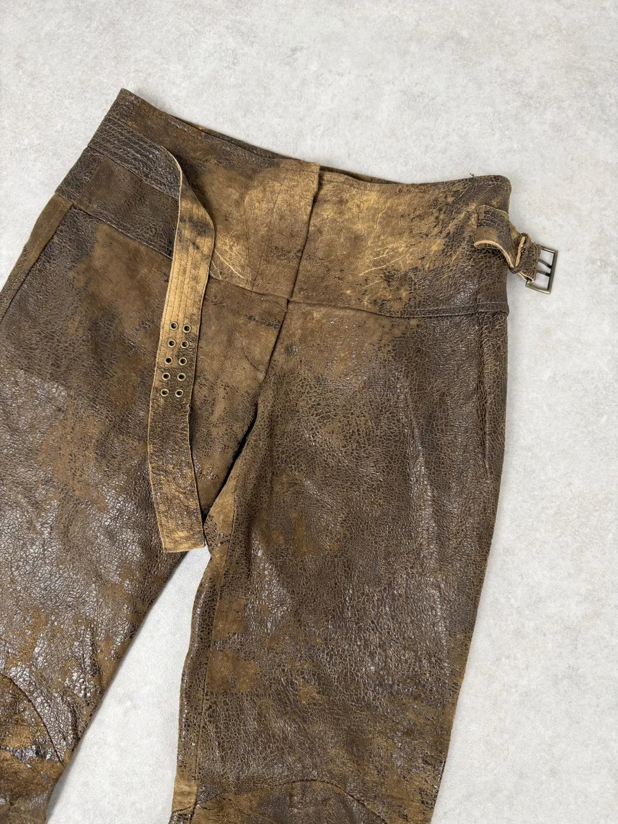 AW2000 Roberto Cavalli Brown Eroded Leather Burnt Pants HxQRbUA 14