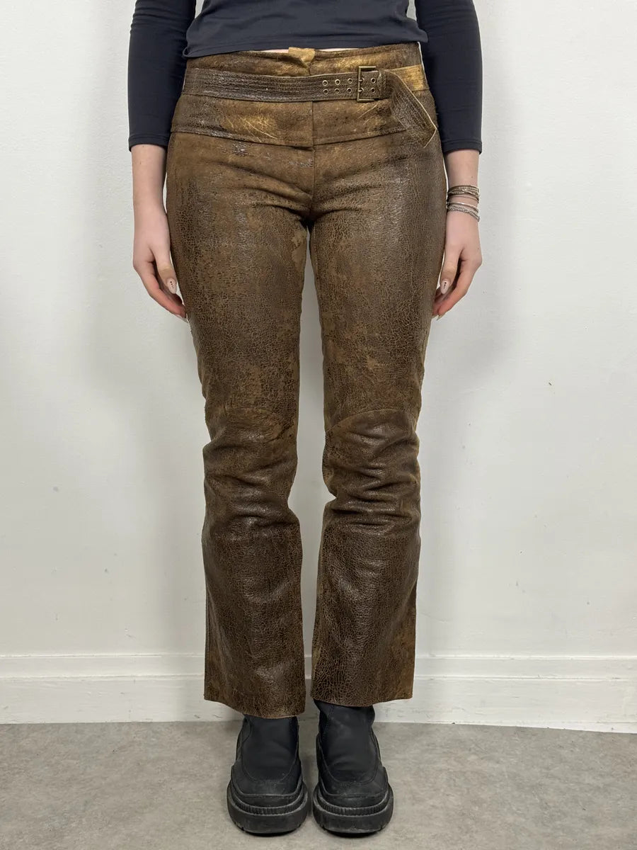 AW2000 Roberto Cavalli Brown Eroded Leather Burnt Pants HxQRbUA 2