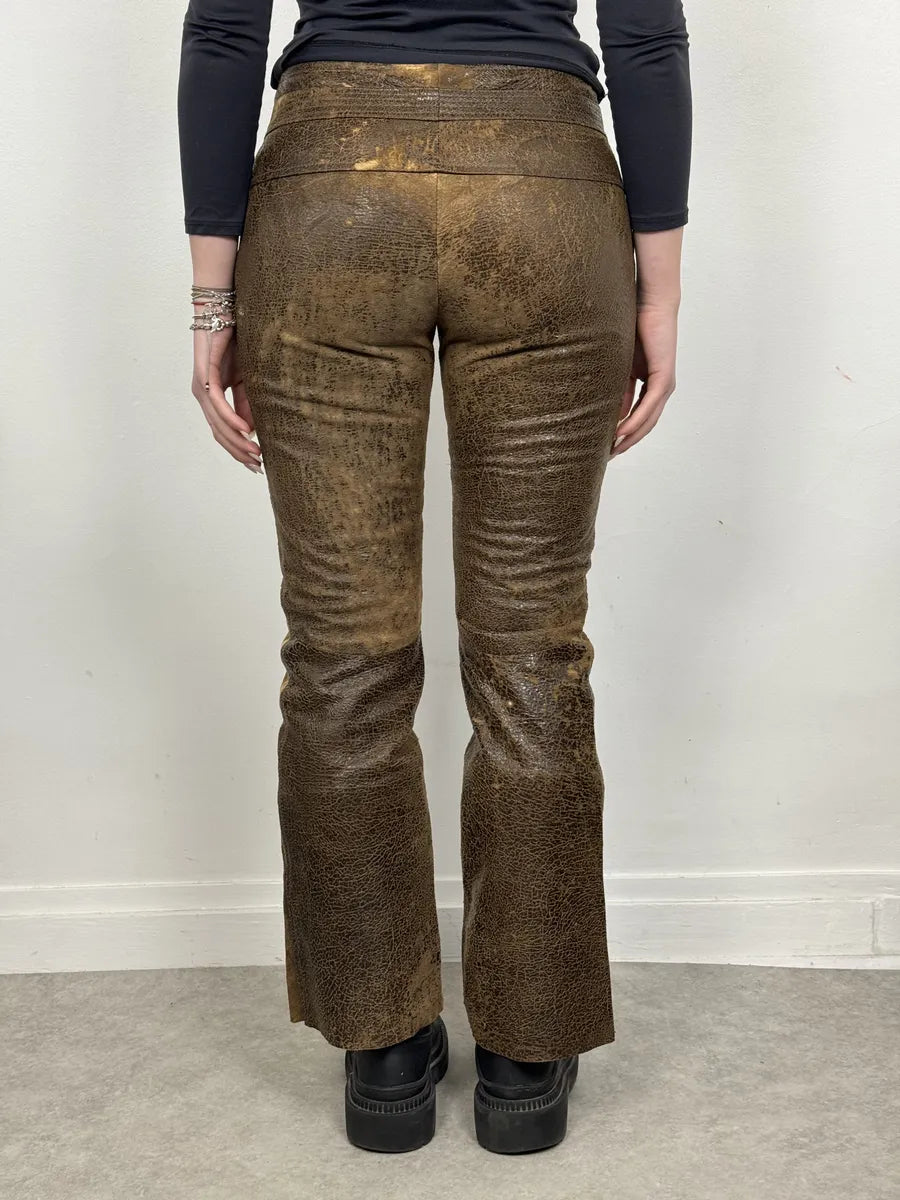 AW2000 Roberto Cavalli Brown Eroded Leather Burnt Pants HxQRbUA 3