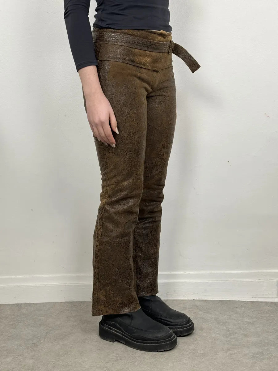 AW2000 Roberto Cavalli Brown Eroded Leather Burnt Pants HxQRbUA 4