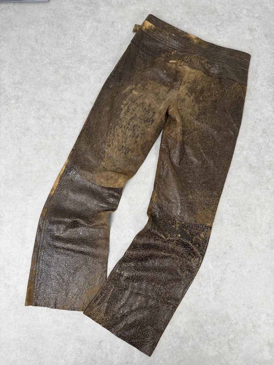 AW2000 Roberto Cavalli Brown Eroded Leather Burnt Pants HxQRbUA 5