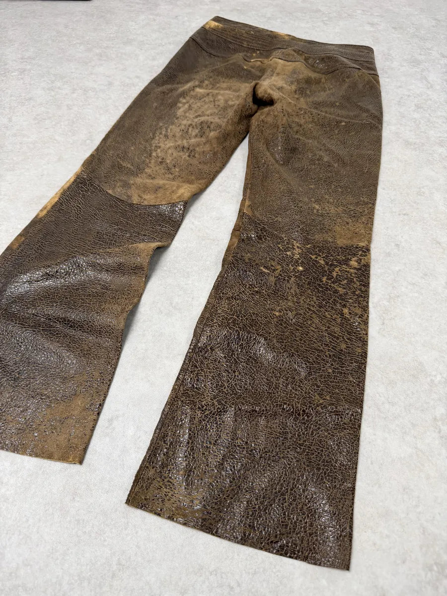 AW2000 Roberto Cavalli Brown Eroded Leather Burnt Pants HxQRbUA 6