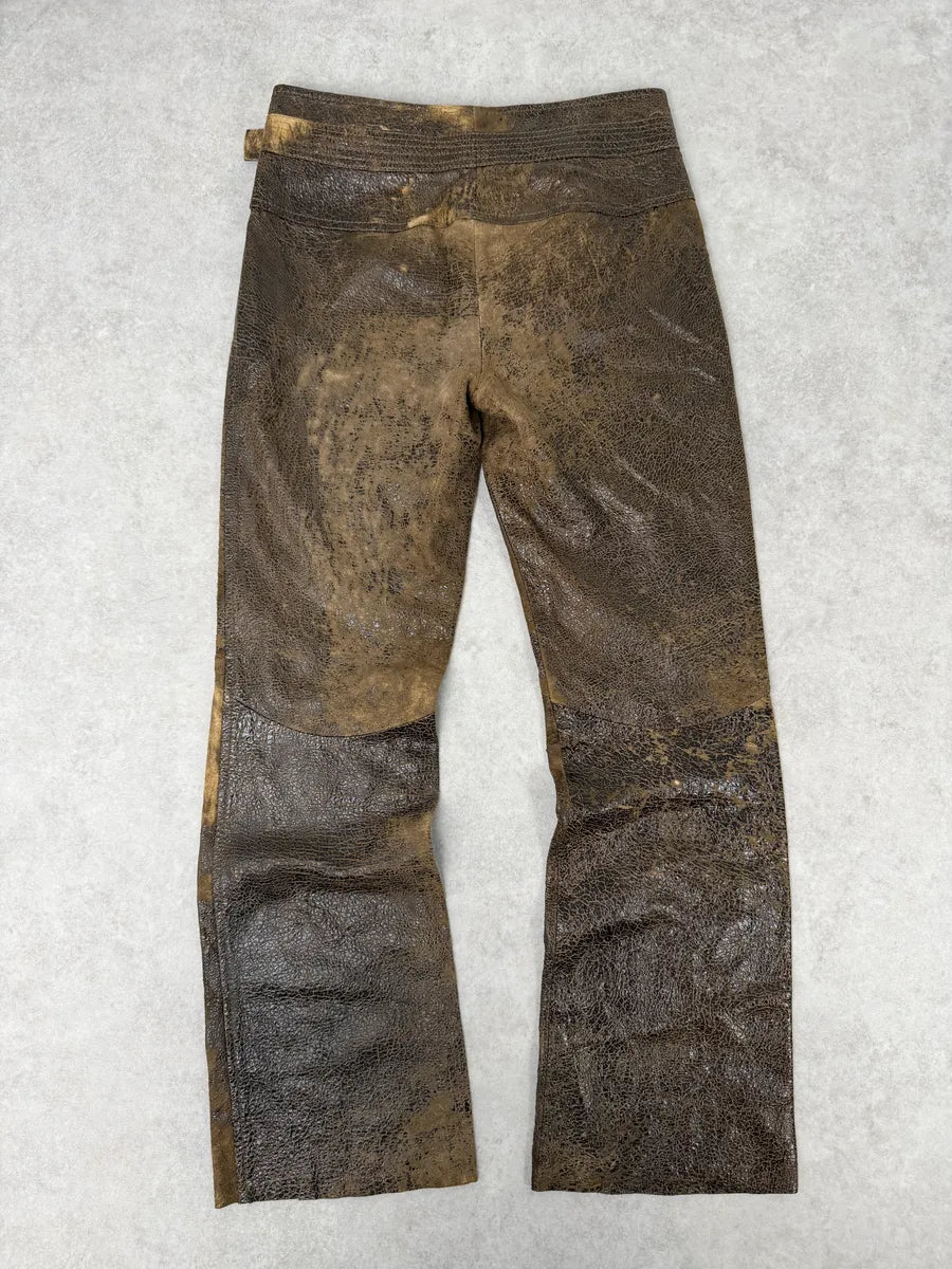 AW2000 Roberto Cavalli Brown Eroded Leather Burnt Pants HxQRbUA 7