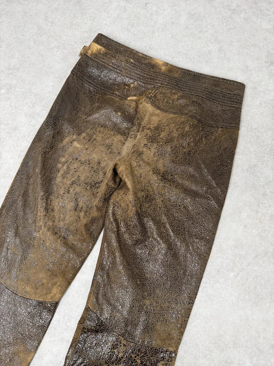 AW2000 Roberto Cavalli Brown Eroded Leather Burnt Pants HxQRbUA 8