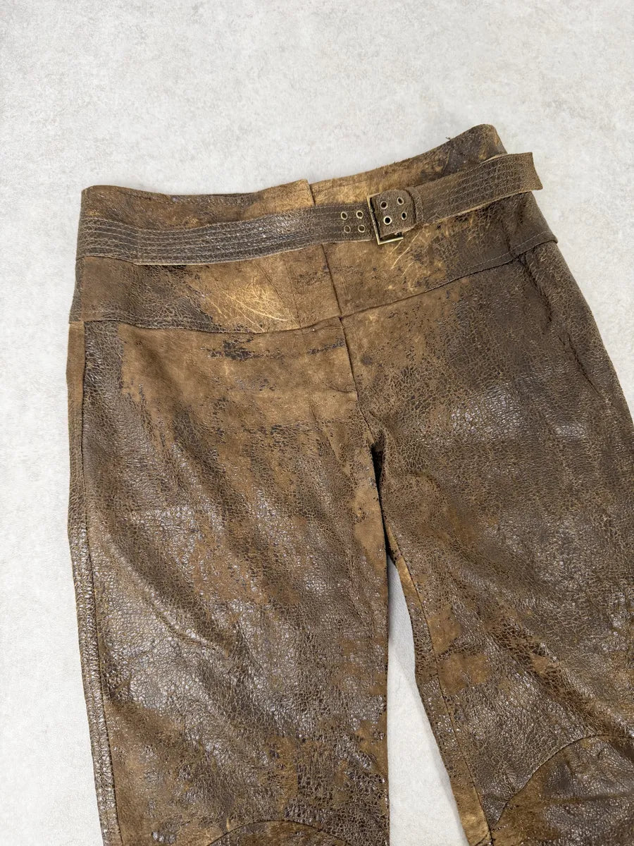 AW2000 Roberto Cavalli Brown Eroded Leather Burnt Pants HxQRbUA 9