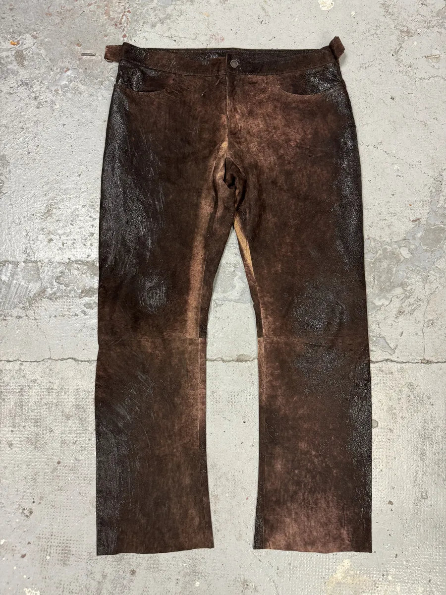 AW2000 Roberto Cavalli Brown Eroded Leather Premium Pants zyKznbl 0