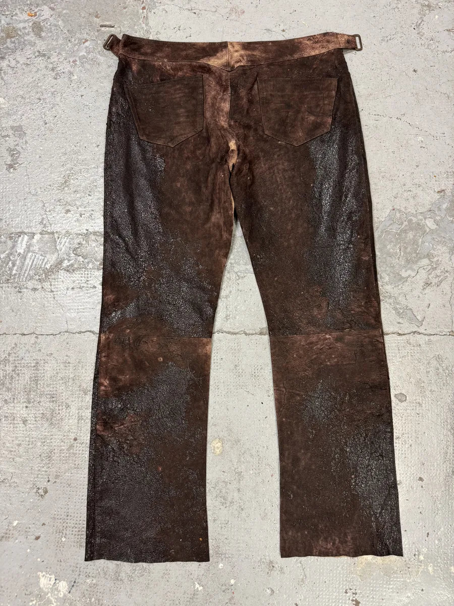 AW2000 Roberto Cavalli Brown Eroded Leather Premium Pants zyKznbl 1