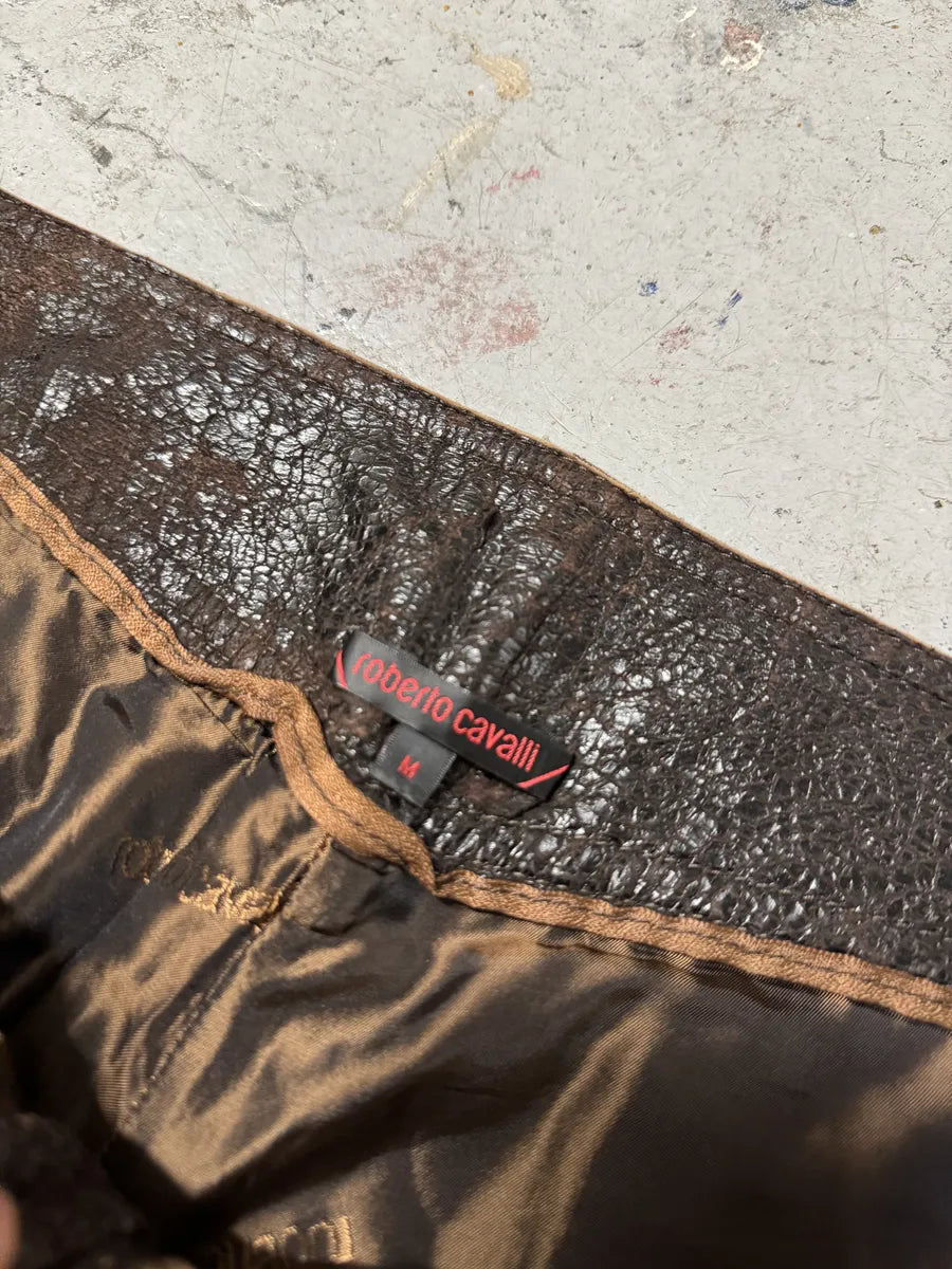 AW2000 Roberto Cavalli Brown Eroded Leather Premium Pants zyKznbl 10