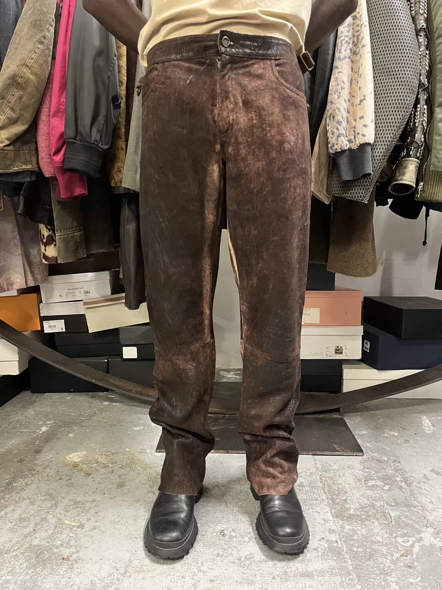 AW2000 Roberto Cavalli Brown Eroded Leather Premium Pants zyKznbl 2