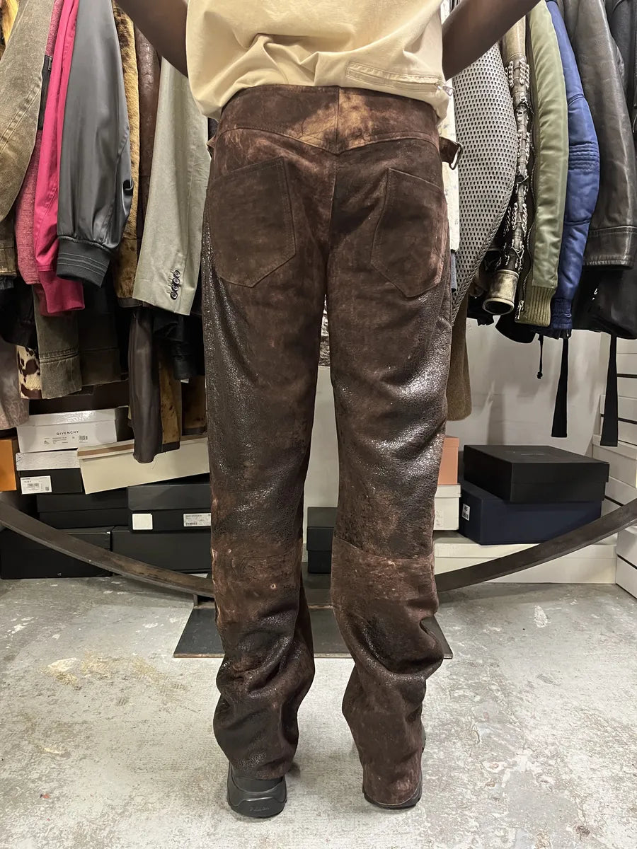 AW2000 Roberto Cavalli Brown Eroded Leather Premium Pants zyKznbl 3