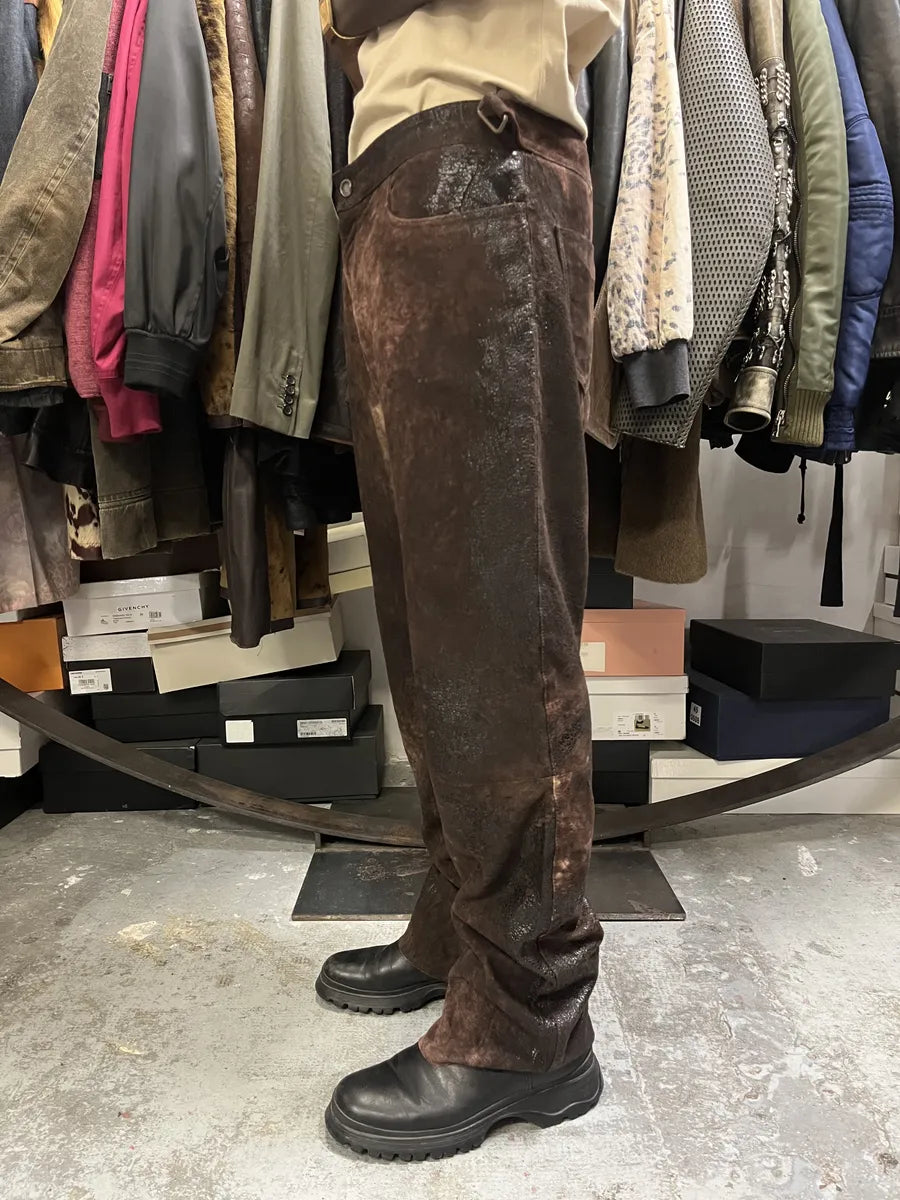 AW2000 Roberto Cavalli Brown Eroded Leather Premium Pants zyKznbl 4